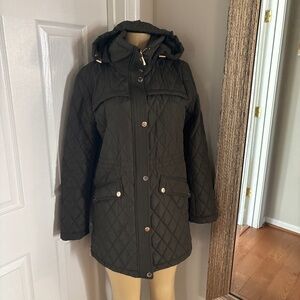 Women’s Michael Kors Dusty Green Hooded Quilted Anorak Jacket Coat Medium